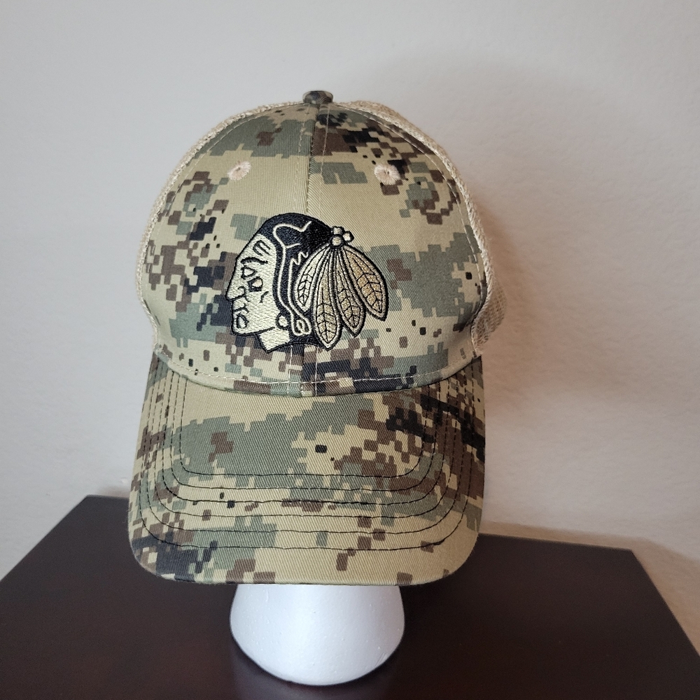 Green and Brown Camouflage Hat with Emblem